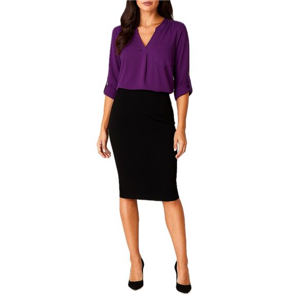 Women's Purple Chiffon Blouse Long Sleeve Tunic Shirt  Size Large 🍇💫💜 - Picture 4 of 9